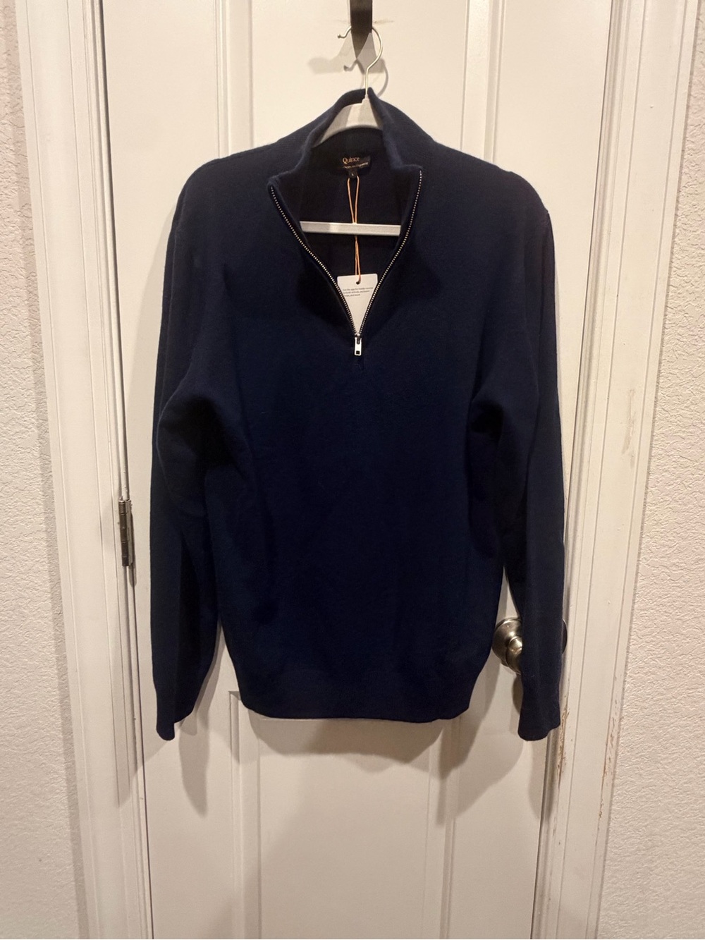 Quince Cashmere Men's Navy Quarter-Zip Sweater